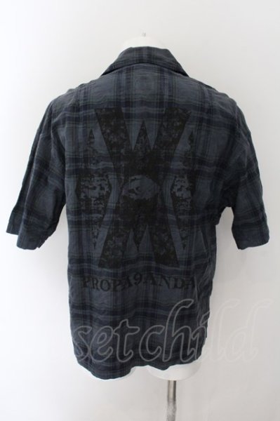 画像2: PROPA9ANDA / EGO TRIPPING コラボ BACK PRINT CHECK SHIRT 開襟シャツ 46 ネイビー O-24-10-17-076-PR-sh-YM-ZT314 (2)