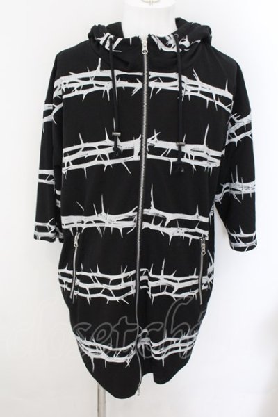 画像1: 【WINTERセール】CIVARIZE / 総柄ハイネックジップアップ半袖パーカー 46 ブラック O-24-10-17-013-CI-to-YM-ZT317