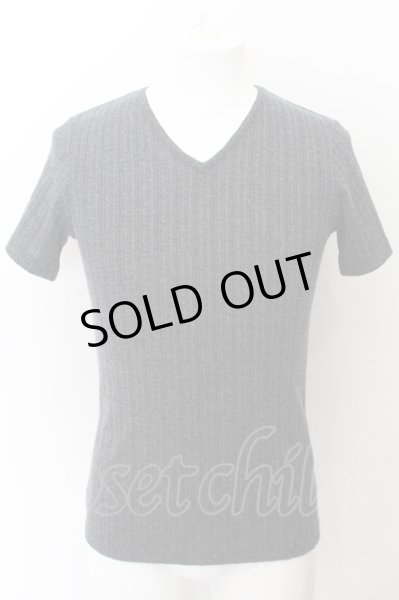 画像1: SCHLUSSEL / MIX縦編みVネックTシャツ 2 グレー O-24-10-28-016-SC-ts-YM-ZT270 (1)