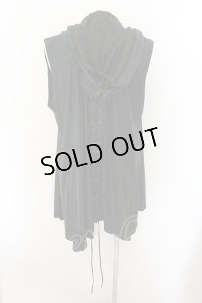 画像2: CIVARIZE / Vandalism 変形ポリスエードバックレースアップノースリーブパーカー 46 ブラック O-24-10-29-033-CI-to-YM-ZT (2)