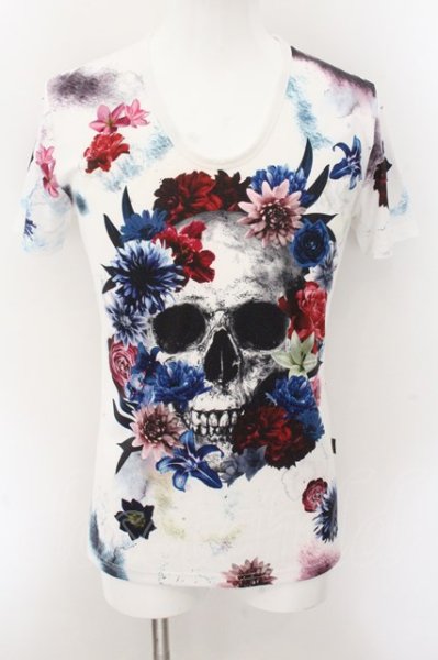 画像1: CIVARIZE / 転写スカルフラワーTシャツ 44 ホワイト O-24-10-29-054-CI-ts-YM-ZT318 (1)