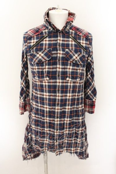 画像1: LGB / SHIRT-G/DRESS　七部袖シャツワンピース 0（レディース） ネイビーｘレッド O-24-10-29-065-LG-sh-YM-ZT167