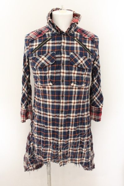 画像1: LGB / SHIRT-G/DRESS　七部袖シャツワンピース 0（レディース） ネイビーｘレッド O-24-10-29-065-LG-sh-YM-ZT167 (1)