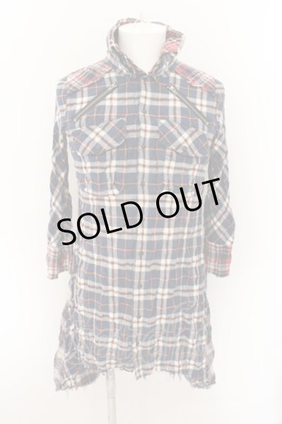 画像1: LGB / SHIRT-G/DRESS　七部袖シャツワンピース 0（レディース） ネイビーｘレッド O-24-10-29-065-LG-sh-YM-ZT167 (1)