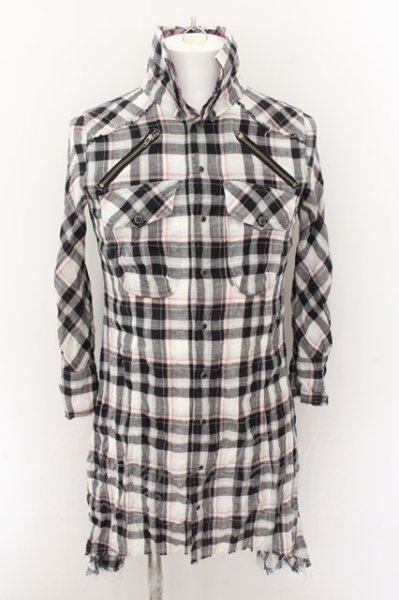 画像1: LGB / SHIRT-G/DRESS　七部袖シャツワンピース 0（レディース） ピンクｘブラックｘブルー O-24-10-29-069-LG-sh-YM-ZT167 (1)