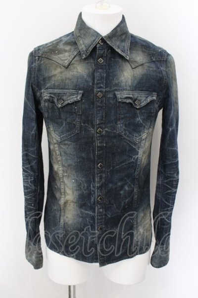画像1: CIVARIZE / Coarse ラメペンキ加工デニムシャツ 44 インディゴ O-24-11-10-025-CI-sh-YM-ZT285
