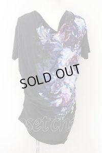 CIVARIZE / モードドレープフラワーTシャツ 46 ブラックｘブルー O-24-11-17-007-CI-ts-YM-OS