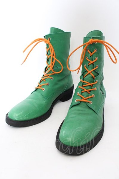 画像1: NO ID. / 8ホールレースアップブーツ 40 グリーンｘオレンジ O-24-11-22-062-NO-sho-YM-ZT-S005 (1)