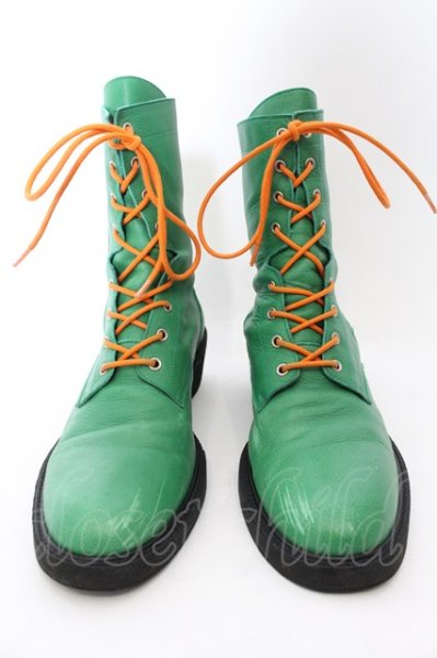 画像2: NO ID. / 8ホールレースアップブーツ 40 グリーンｘオレンジ O-24-11-22-062-NO-sho-YM-ZT-S005 (2)