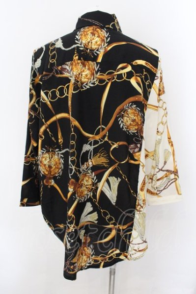 画像2: KMK(KINGLY MASK) / タイ付きチェーンプリントバイカラーシャツ  ブラックｘアイボリー O-24-11-30-004-KM-sh-YM-ZT203 (2)