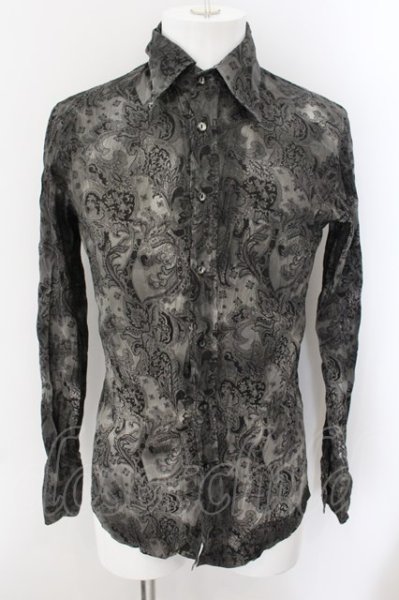 画像1: SHELLAC / コーティングペイズリーワッシャーシャツ 44 シルバーxブラック O-24-11-30-020-SH-sh-YM-ZT192 (1)