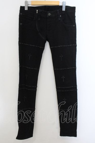 画像1: IFSIXWASNINE / BTF/SLF-10 スタッドクロスデニムパンツ 27（レディース） ブラック O-24-12-20-038-IF-pa-YM-ZT337 (1)