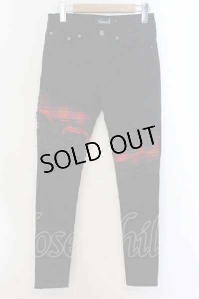 画像1: CavariA / パッチデザインストレッチスキニーパンツ 44 ブラックxレッド O-24-12-20-040-Ca-pa-YM-ZT111 (1)