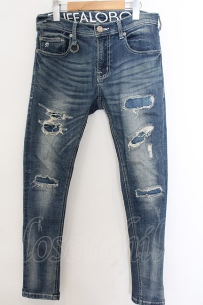 画像1: BUFFALO BOBS / FAIRMOUNT-BURSTダメージ加工スーパースキニーデニムパンツ 2 インディゴ O-24-12-20-043-BU-pa-YM-ZT111