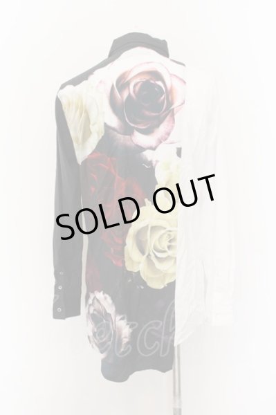 画像4: CIVARIZE / フラワープリント切り替えバイカラーシャツ 46 ブラックｘホワイト O-24-12-26-105-CI-sh-YM-ZT106 (4)