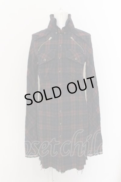 画像1: LGB / SHIRT-G/MID ミディロングシャツ 0（レディース） ネイビーｘワイン O-24-12-26-116-LG-sh-YM-ZT107 (1)