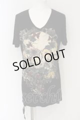 KMRii / MAGNOLIA SKULL FLOWER Tシャツ 3 ブラック O-24-12-29-064-KM-ts-YM-ZT137