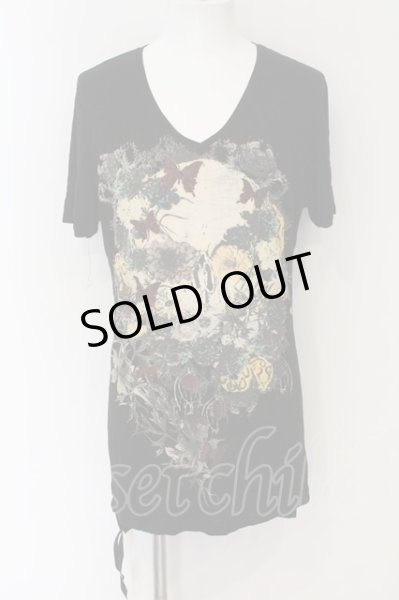 画像1: KMRii / MAGNOLIA SKULL FLOWER Tシャツ 3 ブラック O-24-12-29-064-KM-ts-YM-ZT137 (1)