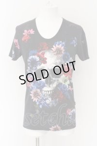 CIVARIZE / 転写スカルフラワーTシャツ 44 ブラック O-24-12-30-053-CI-ts-YM-ZT069