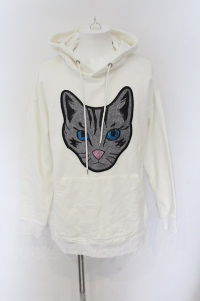 画像1: NO ID. BLACK / CATスパンコールBIGパーカー ONE ホワイト O-24-12-30-009-NO-to-YM-ZT172 (1)