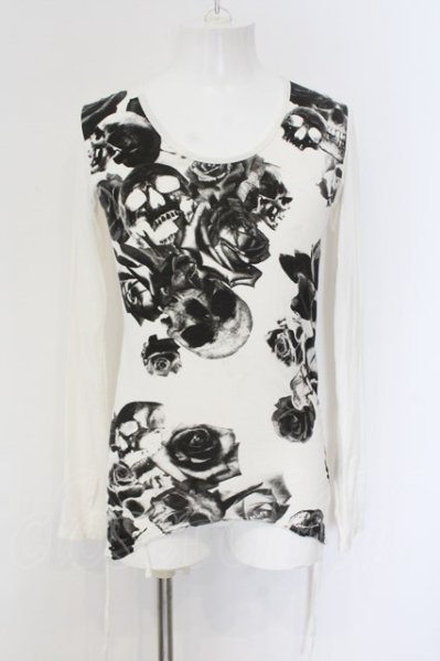 画像1: CIVARIZE / Maledictサイドギャザーローズスカル変形ロングカットソー 44 ホワイト O-24-12-30-012-CI-to-YM-ZT217 (1)