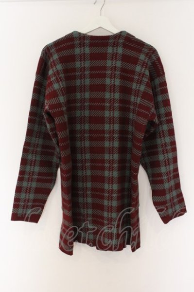 画像2: NO ID. BLACK / イミテーションアンゴラニットタータンチェックガウンジャケット 1 ワイン O-24-12-30-021-NO-ja-YM-ZT372 (2)