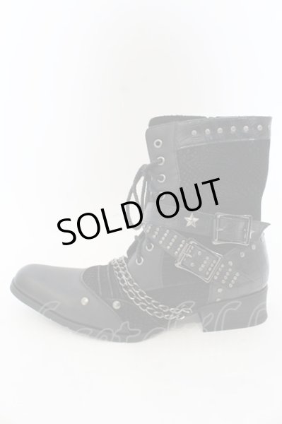 画像4: LOVEHUNTER / チェーン付きレースアップサイドジップブーツ 41（約26cm） ブラック O-25-01-03-004-LO-sho-YM-ZT6000 (4)