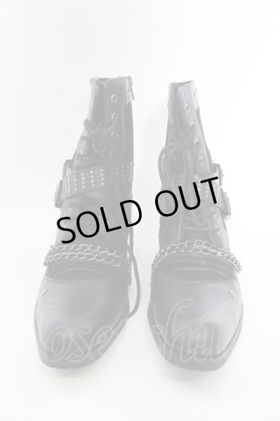 画像2: LOVEHUNTER / チェーン付きレースアップサイドジップブーツ 41（約26cm） ブラック O-25-01-03-005-LO-sho-YM-ZT6000 (2)