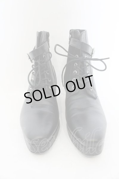 画像2: LOVEHUNTER / サイドジップベルト付きレースアップヒールブーツ 41(約26cm) ブラック O-25-01-03-008-LO-sho-YM-ZT3000 (2)