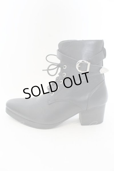 画像4: LOVEHUNTER / サイドジップベルト付きレースアップヒールブーツ 41(約26cm) ブラック O-25-01-03-008-LO-sho-YM-ZT3000 (4)