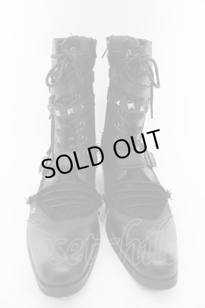 画像2: LOVEHUNTER / ポインテッドトゥベルトヒールレースアップブーツ 41（約26cm） ブラック O-25-01-03-002-LO-sho-YM-ZT4000 (2)