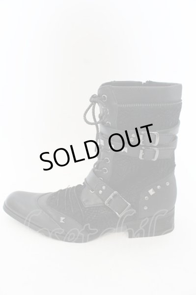 画像4: LOVEHUNTER / ポインテッドトゥベルトヒールレースアップブーツ 41（約26cm） ブラック O-25-01-03-002-LO-sho-YM-ZT4000 (4)