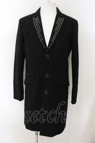 画像1: NO ID. BLACK / スタッズピークドラペルチェスターコート 2 ブラック O-25-01-09-043-NO-ou-YM-ZT-M116 (1)