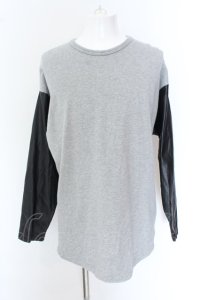 NO ID. BLACK / シンセティックレザー切り替えBIGプルオーバー ONE グレーｘブラック O-25-01-24-036-NO-to-YM-ZT-ML015