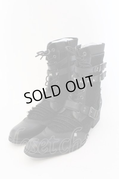 画像1: LOVEHUNTER / ポインテッドトゥベルトヒールレースアップブーツ 41(約26cm) ブラック O-25-02-01-003-LO-sho-YM-ZT-S007 (1)