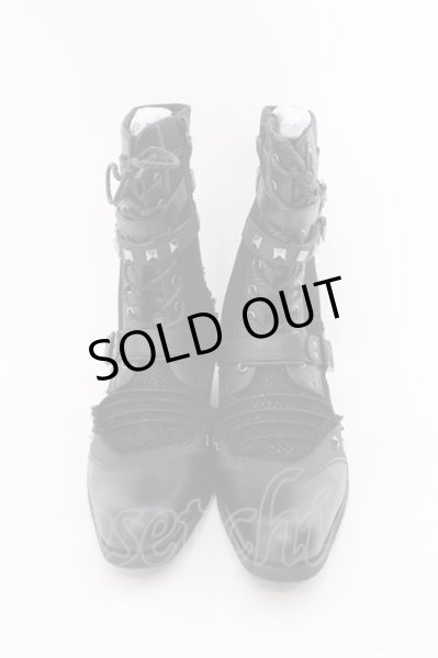 画像2: LOVEHUNTER / ポインテッドトゥベルトヒールレースアップブーツ 41(約26cm) ブラック O-25-02-01-003-LO-sho-YM-ZT-S007 (2)