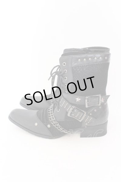 画像3: LOVEHUNTER / チェーン付きレースアップサイドジップブーツ 41（約26cm） ブラック O-25-02-01-009-LO-sho-YM-ZT-S007 (3)