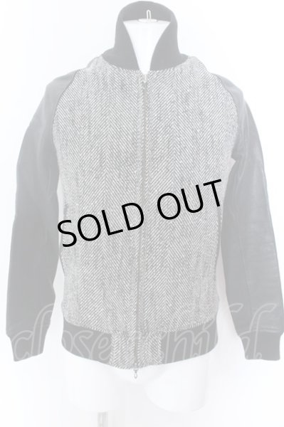 画像1: FUGA / Requiem レザー切り替えツイードウールスタジアムジャケット 44 ブラックｘミックス O-25-02-12-020-FU-ja-YM-ZT-ML021 (1)