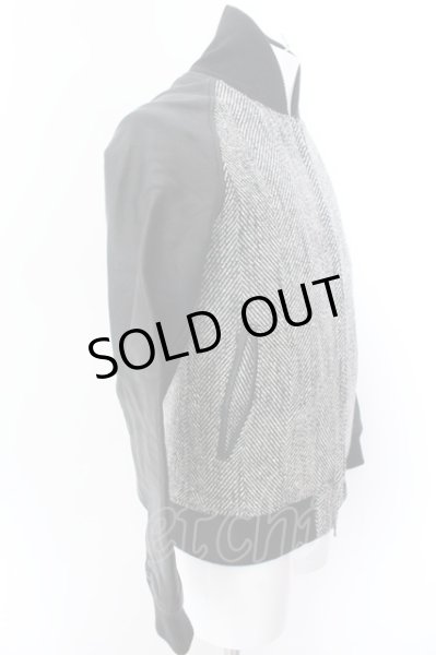 画像6: FUGA / Requiem レザー切り替えツイードウールスタジアムジャケット 44 ブラックｘミックス O-25-02-12-020-FU-ja-YM-ZT-ML021 (6)