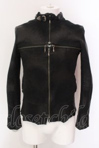 14th Addiction / Cross Zip Leather ジャケット 1 ブラック（ムラ染色） O-25-02-13-006-14-ou-YM-ZT-ML003