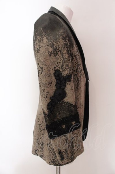 画像4: SHARE SPIRIT / シープスキン二重襟レースジャガードテーラードジャケット 44 ブラックｘベージュ O-25-02-13-010-SH-ja-YM-ZT370 (4)