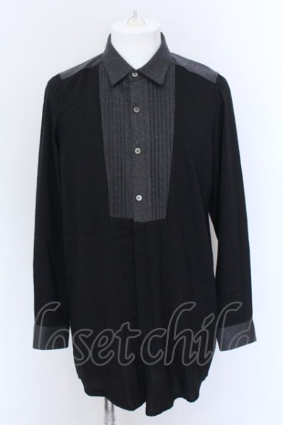 画像1: NO ID. BLACK / フロントタック切替ロングシャツ 1 ブラックｘグレー O-25-02-20-015-NO-sh-YM-ZT093 (1)