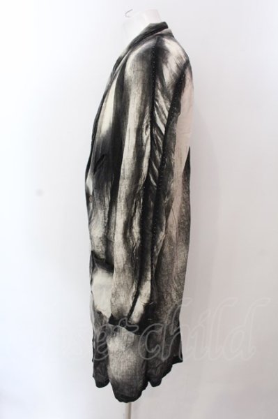 画像2: KMRii / Discharge Crepe Linen コート 2 ブラックxホワイト O-25-02-23-031-KM-ja-YM-ZT038 (2)