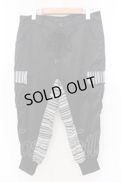 画像1: Xfrm / バーコードサテンサルエルレースアップパンツ 2 ブラックｘホワイト O-25-02-23-016-Xf-pa-YM-ZT039 (1)