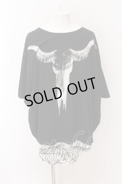 画像1: CIVARIZE / プリントポンチョ2Pレイヤードトップス 46 ブラックｘホワイト O-25-02-24-076-CI-ts-YM-ZT197 (1)
