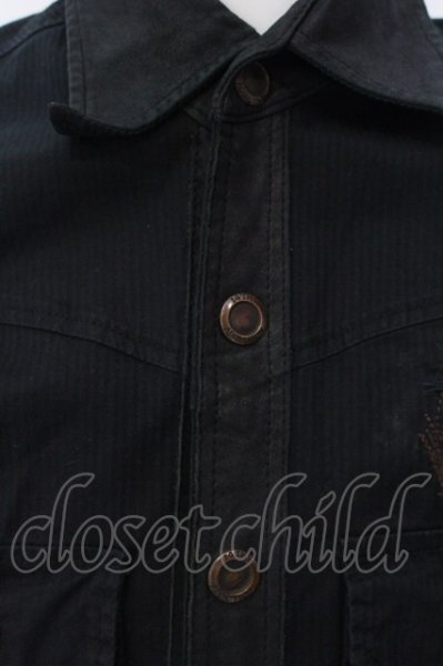 画像2: 14th Addiction / LEATHER REPAIR SHIRT　ミリタリーシャツ  ブラック O-25-02-28-058-14-sh-YM-ZT370 (2)