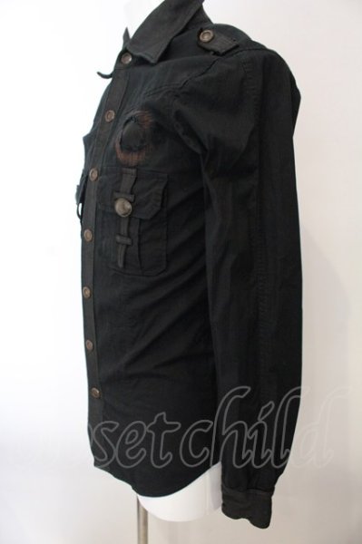 画像3: 14th Addiction / LEATHER REPAIR SHIRT　ミリタリーシャツ  ブラック O-25-02-28-058-14-sh-YM-ZT370 (3)