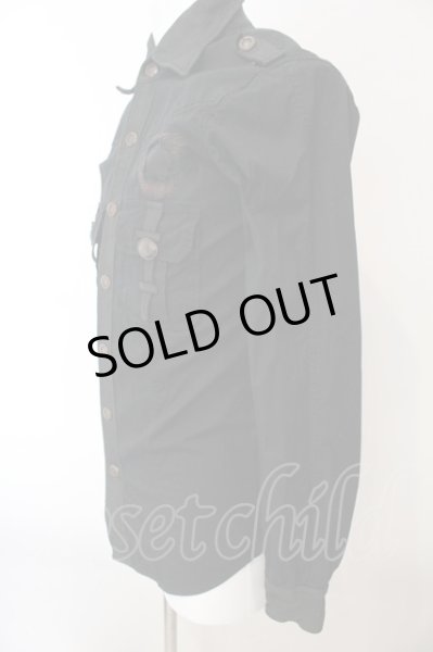 14th Addiction / LEATHER REPAIR SHIRT ミリタリーシャツ ブラック O