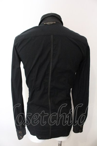 画像5: 14th Addiction / LEATHER REPAIR SHIRT　ミリタリーシャツ  ブラック O-25-02-28-058-14-sh-YM-ZT370 (5)