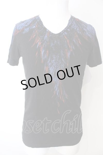 画像1: 14th Addiction / フェザープリントTシャツ 1 ブラック O-25-02-28-075-14-ts-YM-OS (1)
